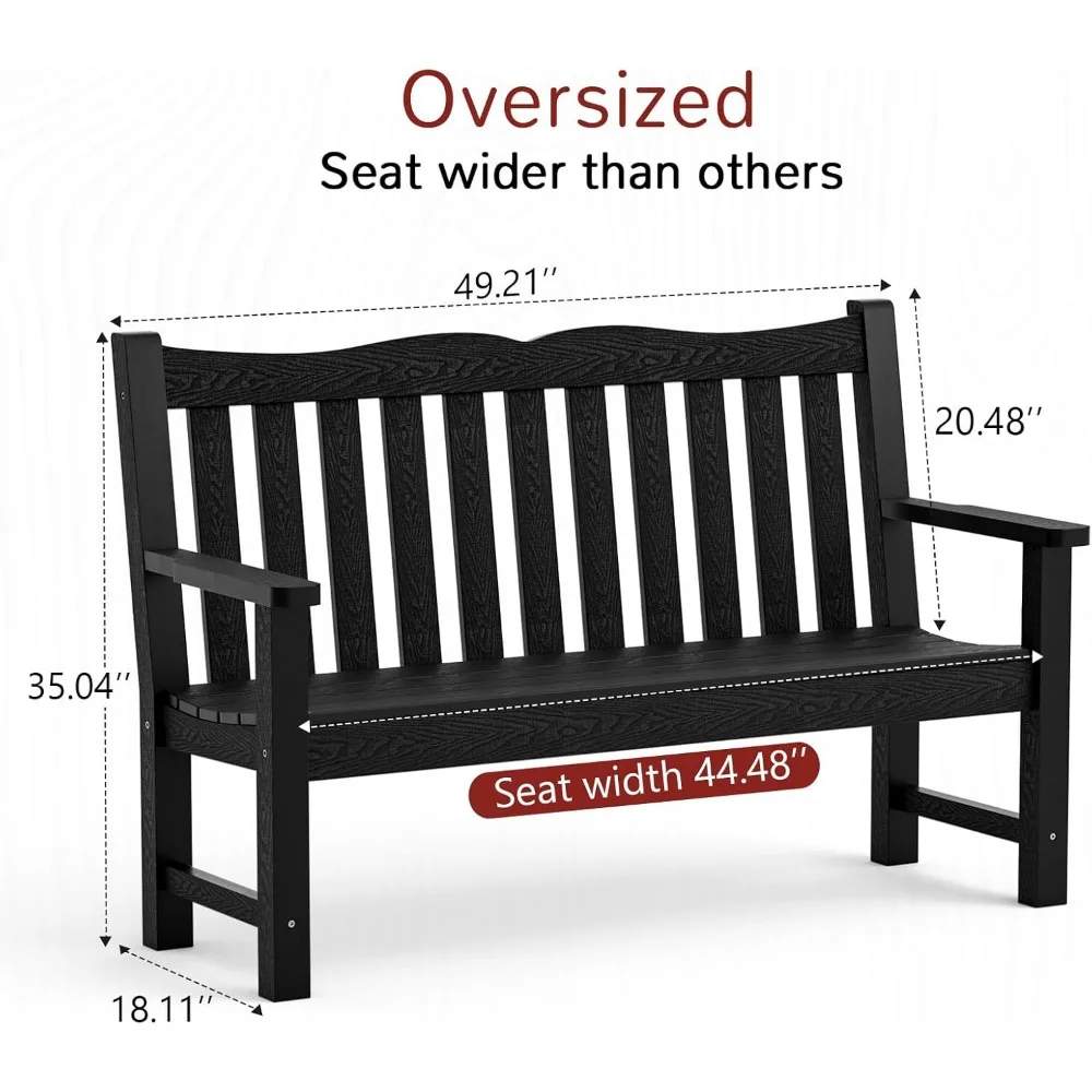 مقعد خارجي متين لشخصين، مادة هيب إس مقاومة للطقس، يدعم ما يصل إلى 800 رطل، أثاث حديقة غير قابل للتعفير #3