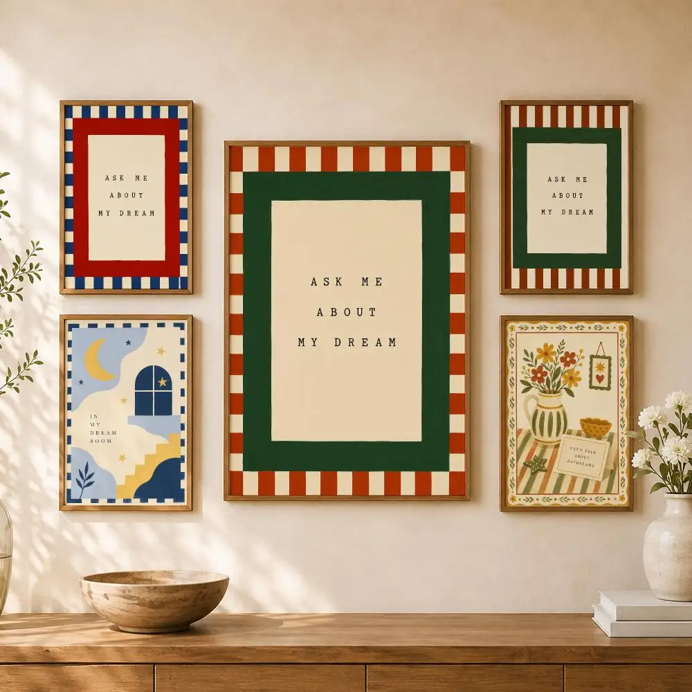 Retro Positive Affirmations Stripes Checkers Floral Quotes Poster Home Room Bar Cafe Club Decor Aesthetic Art Wall Painting