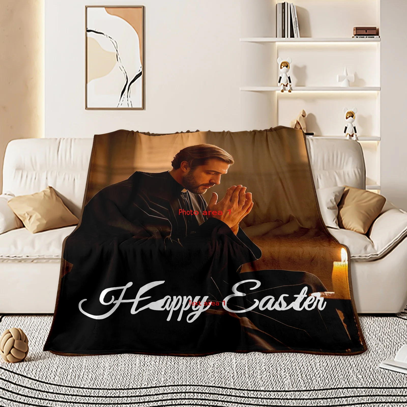 Cozy Flannel Blanket Offering Space For Your Own Picture And Special Message On Easter