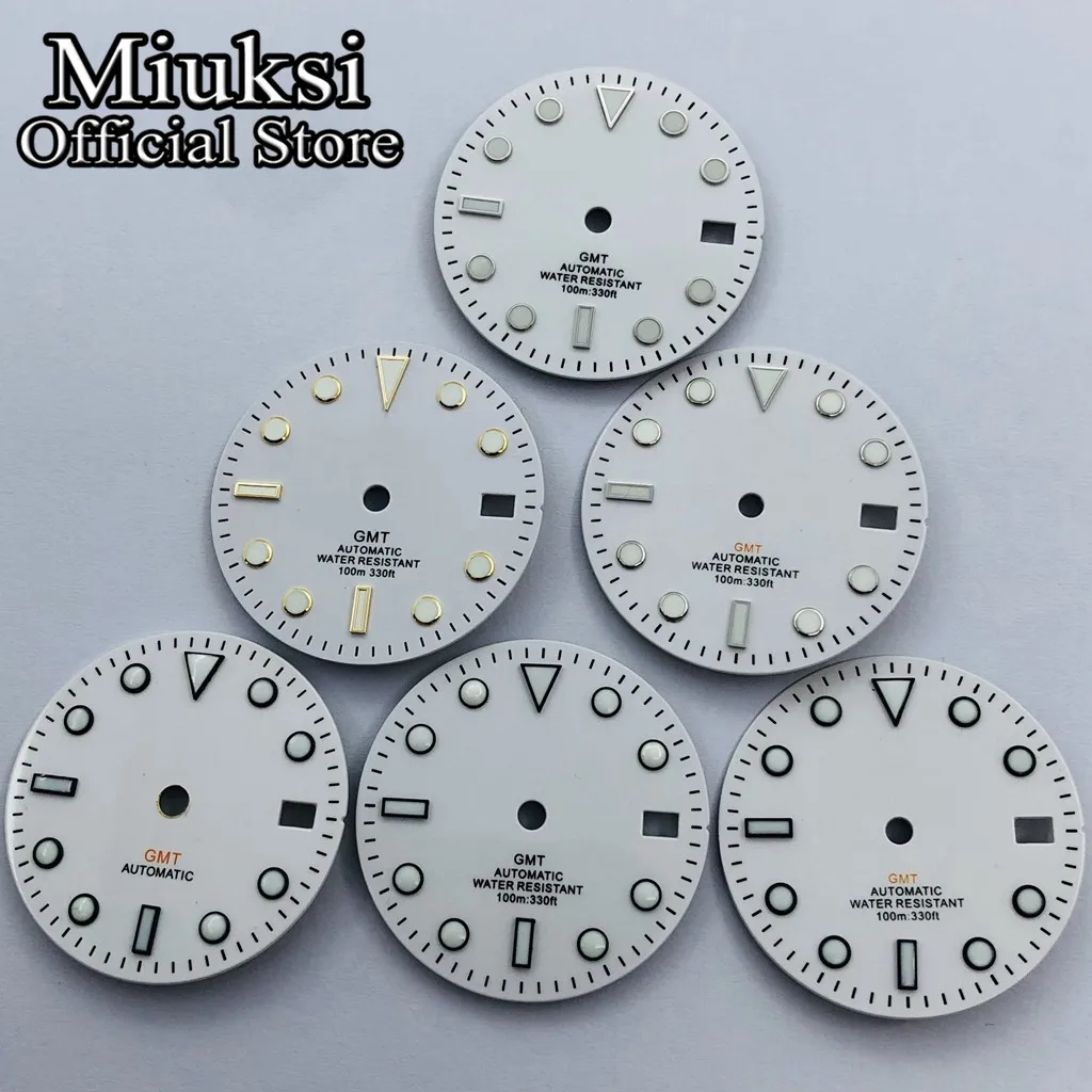 Miuksi 29mm black white blue green watch dial luminous dial fit NH34 NH35 movement