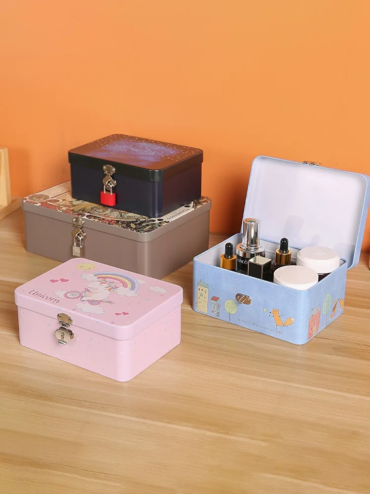 Household desktop jewelry, cosmetics, storage with lock, tin box, file password lock, storage box