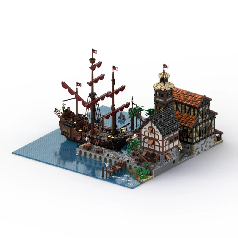 City Street View Moc Building Blocks Military Pirate Warship City Technical Bricks DIY Assembly Construction Toys  Holiday Gifts