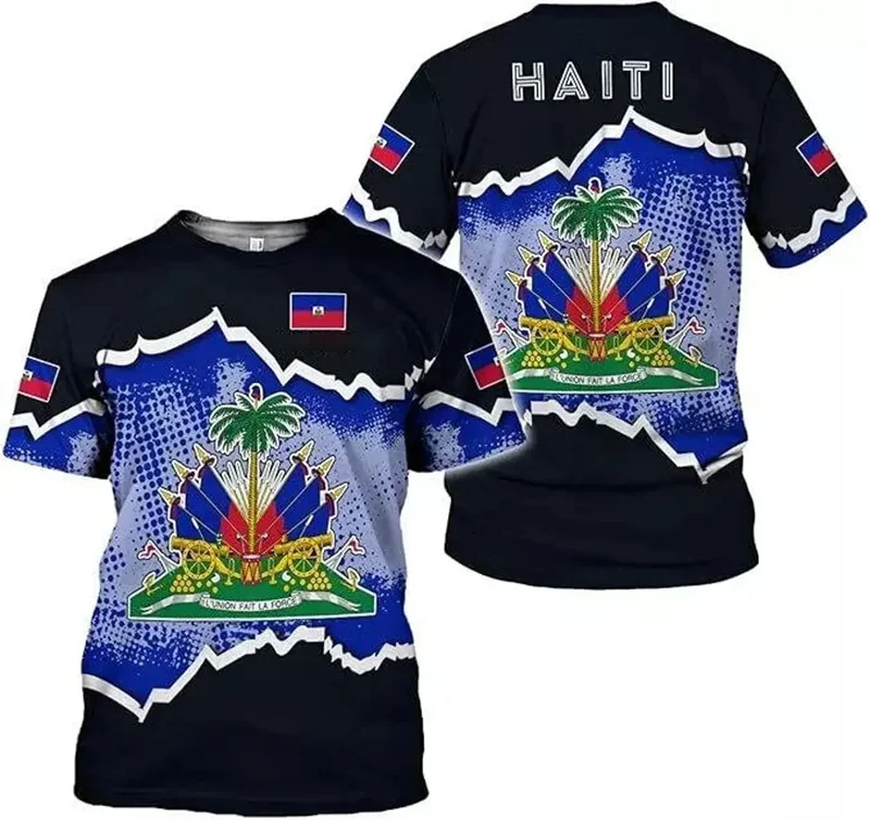 Camiseta masculina com estampa de bandeira haitiana, estampa 3d, emblema nacional de haitiano, manga curta, tops da moda, camisetas, dia nacional