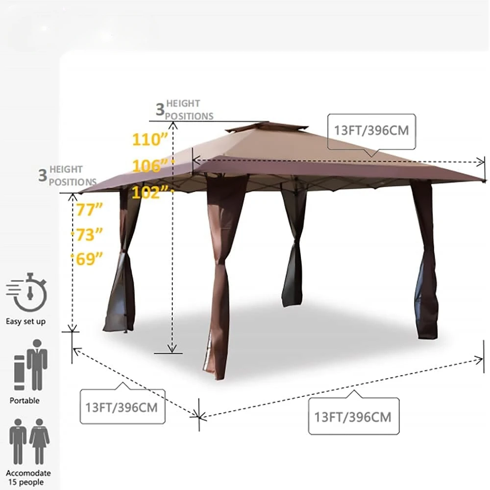 13'x13' UV Block Sunshade Gazebo Canopy with Hardware Kits, Gazebo Shade for Patio Outdoor Garden Events, Brown