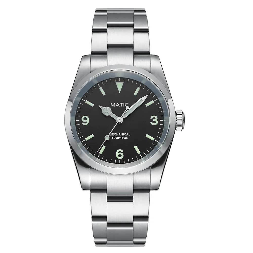 

MATIC WATCH THREE HANDS 37 мм SII NH38A Механические наручные часы Мужские часы [матовый черный циферблат 369]