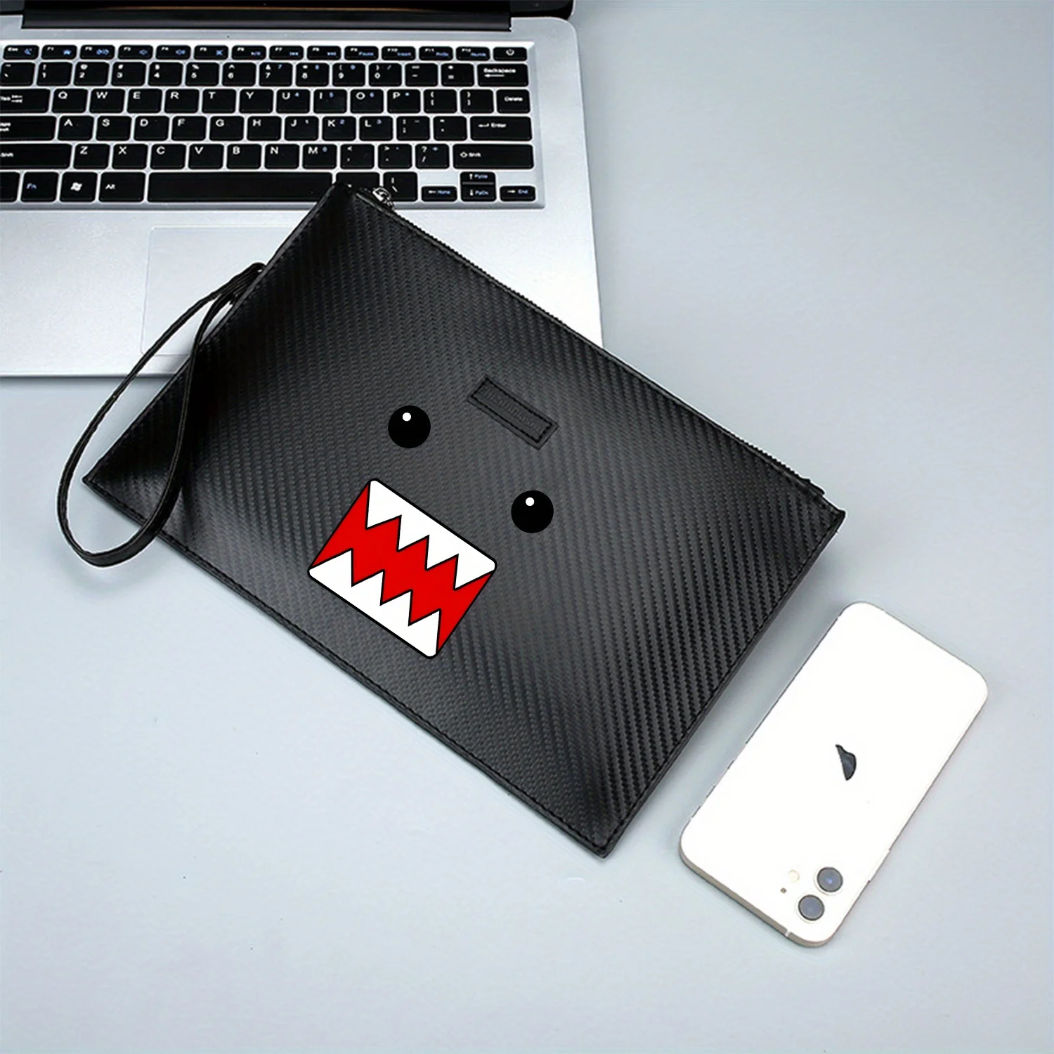 عيون وأسنان وأبيض وأسود ووجه أحمر أنيق مطبوع من البولي يوريثان حقيبة يد رجالية عصرية وعملية للحمل اليومي #2