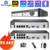 Techage H.265 4CH 8CH 5MP 8MP POE NVR 4K 1080P Ultra HD Network Face Detection Video Recorder for Security POE IP Camera ONVIF