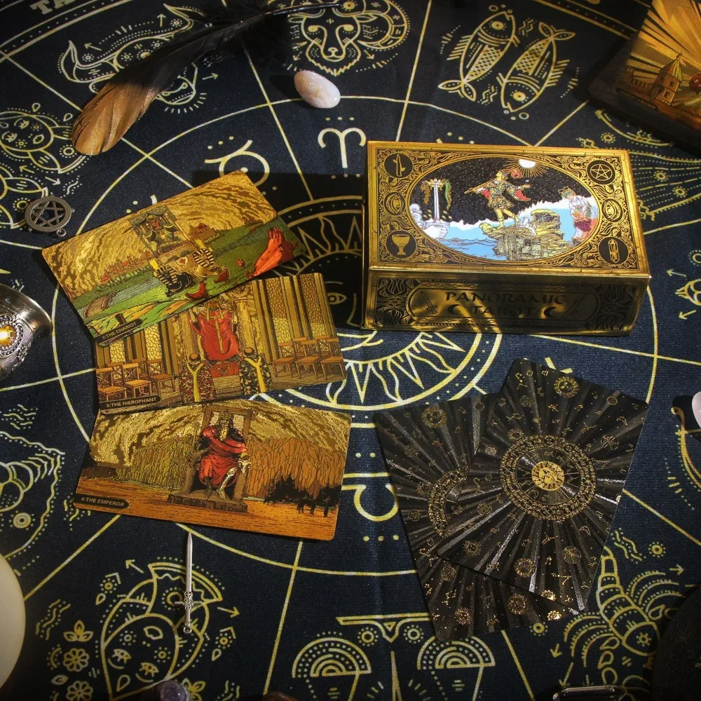 Classic Panoramic Rider Waite 12*7cm 78 Pcs Tarot Cards for Beginners - Waterproof PET Plastic with Gold Foil