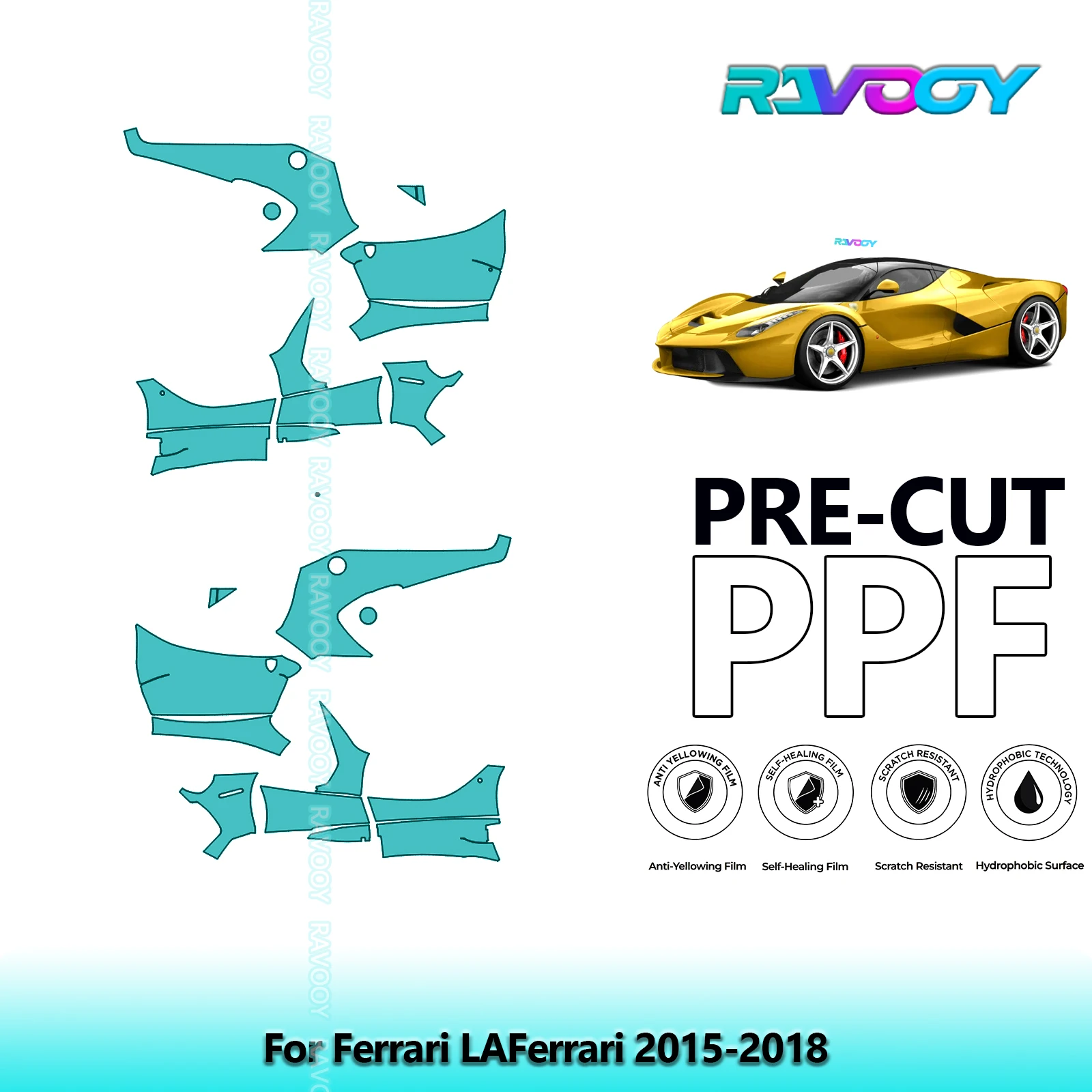 

For Ferrari LAFerrari 2015-2018 8.5mil Clear Matte Pre-Cut PPF Door & A/B Pillar Kit TPU Paint Protection Film Set