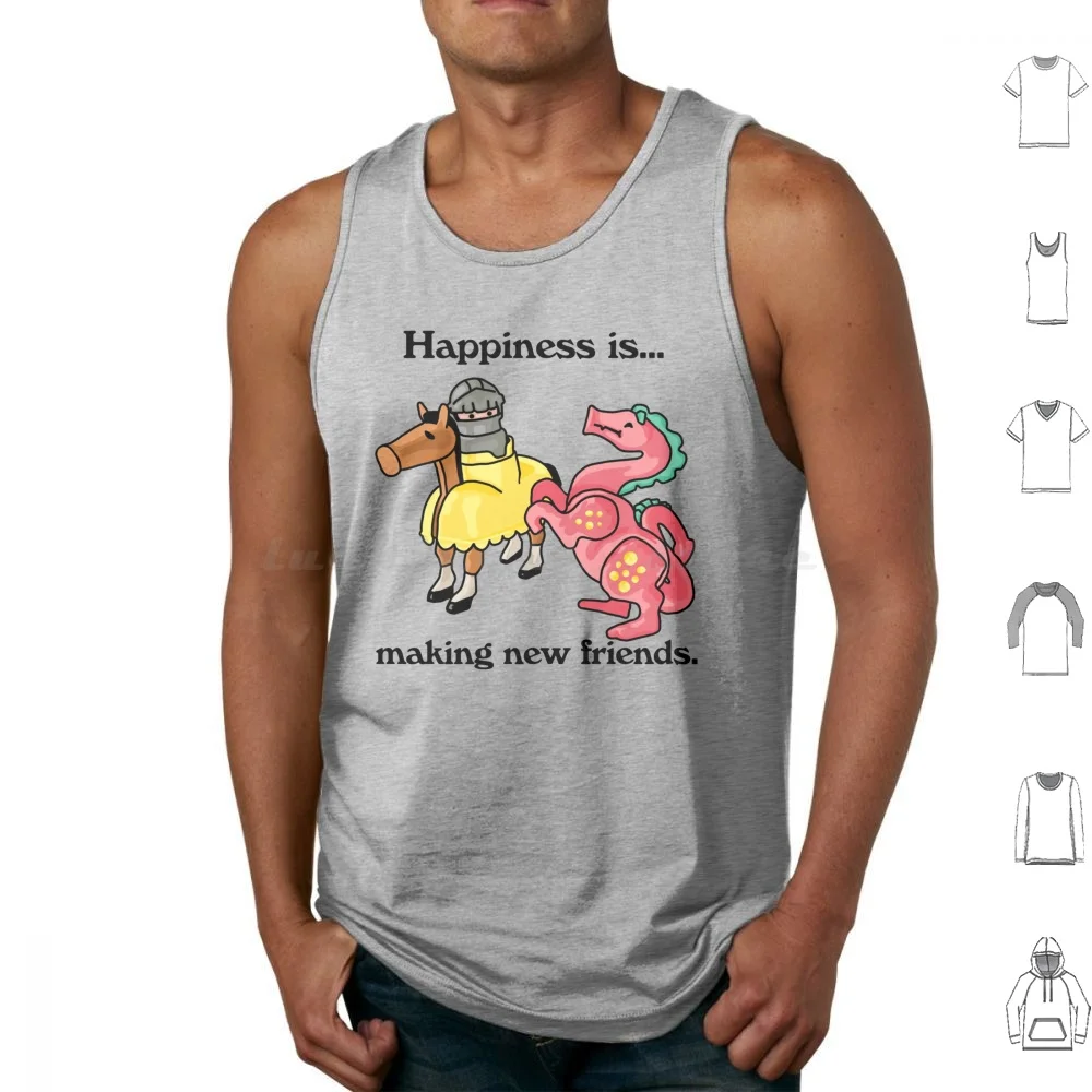 La felicidad está haciendo nuevos amigos, camisetas sin mangas de dragón y caballero, chaleco sin mangas, caballero, gente pequeña, precio de pescador, dragón Fplp