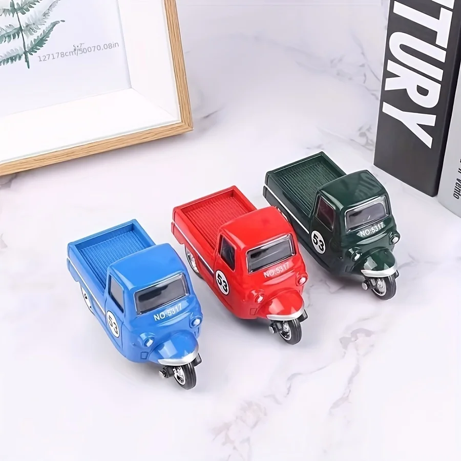 

1pcs Mini Alloy Pull-Back Trike Toy, Vintage Simulation Three-Wheel Motorcycle Model, Collectible Desk Ornament, for Ages 3-6