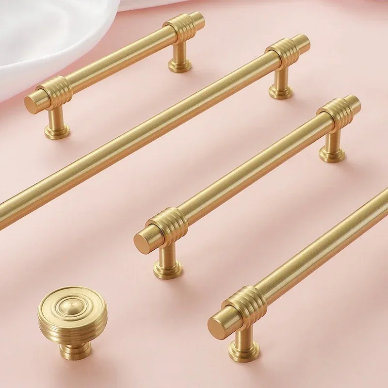 Massive Messinggriffe im Vintage-Design mit Hanfseil-Form, personalisierte Küchenmöbelgriffe, goldene Schubladen- und Türgriffe, T-förmige Zuggriffe – Detail 5
