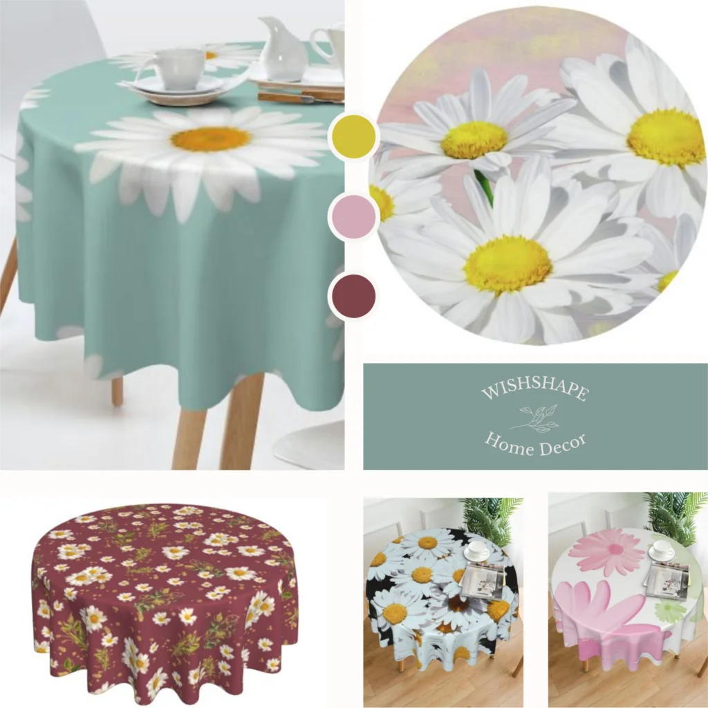 

Daisy Tablecloth Round Decorative Elegant Flower Print Table Cover Home Decoration Dinner Wholesale Protector Table Cloth