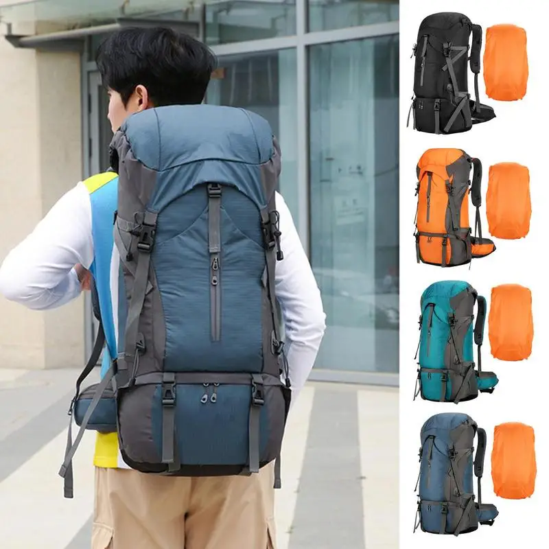 70L Hiking Backpack Padded Foldable Camping Gear Daypack Ergonomic Breathable Outdoor Rucksack with Adjustable Shoulder Straps