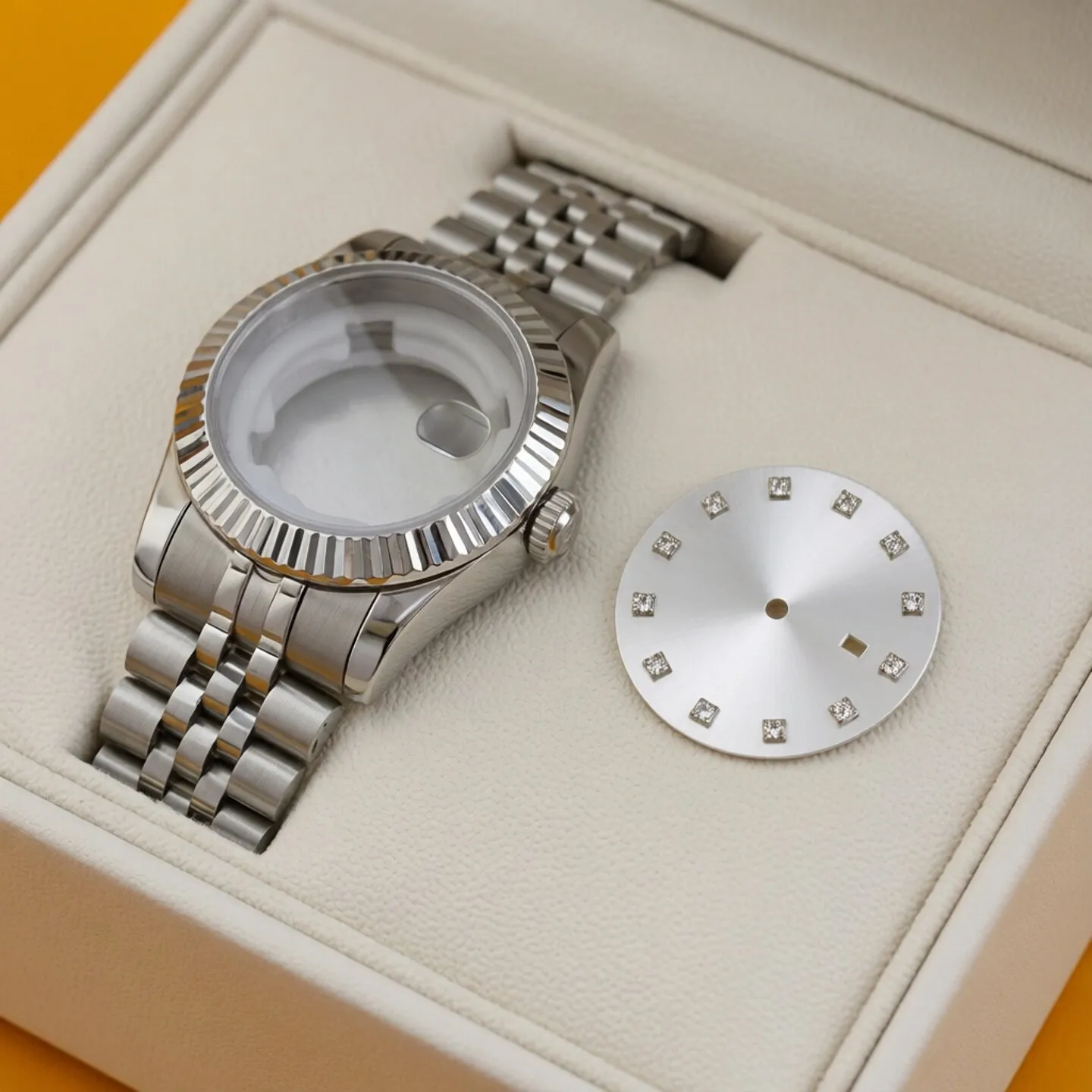 

NH05 NH06 Case Stainless Steel Strap Sapphire Glass 33mm MOD Watch Case 25mm Diamonds Dial For DATEJUST NH06 Automatic Movement