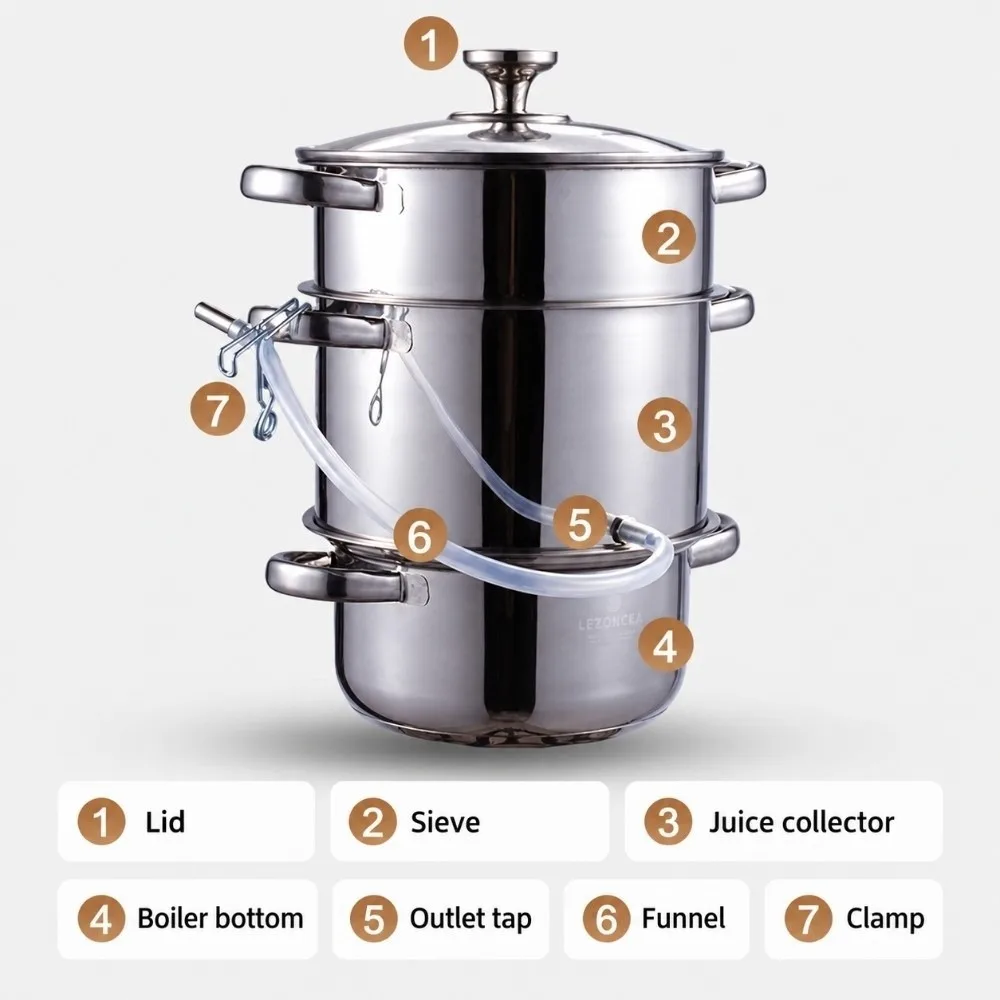 Stainless Steel ‌juice Steamer Pot with Lid 6/8L Steam Juice Extractor Pot Heat Resistant Multi-layer Steam Juicer Household