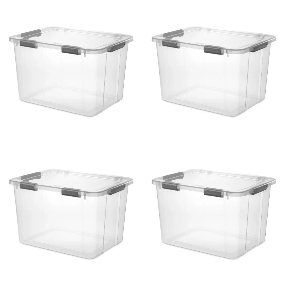 80 Qt. HingeLID Storage Box Plastic, Flat Gray, Set of 4 Storage Bin Storage Basket