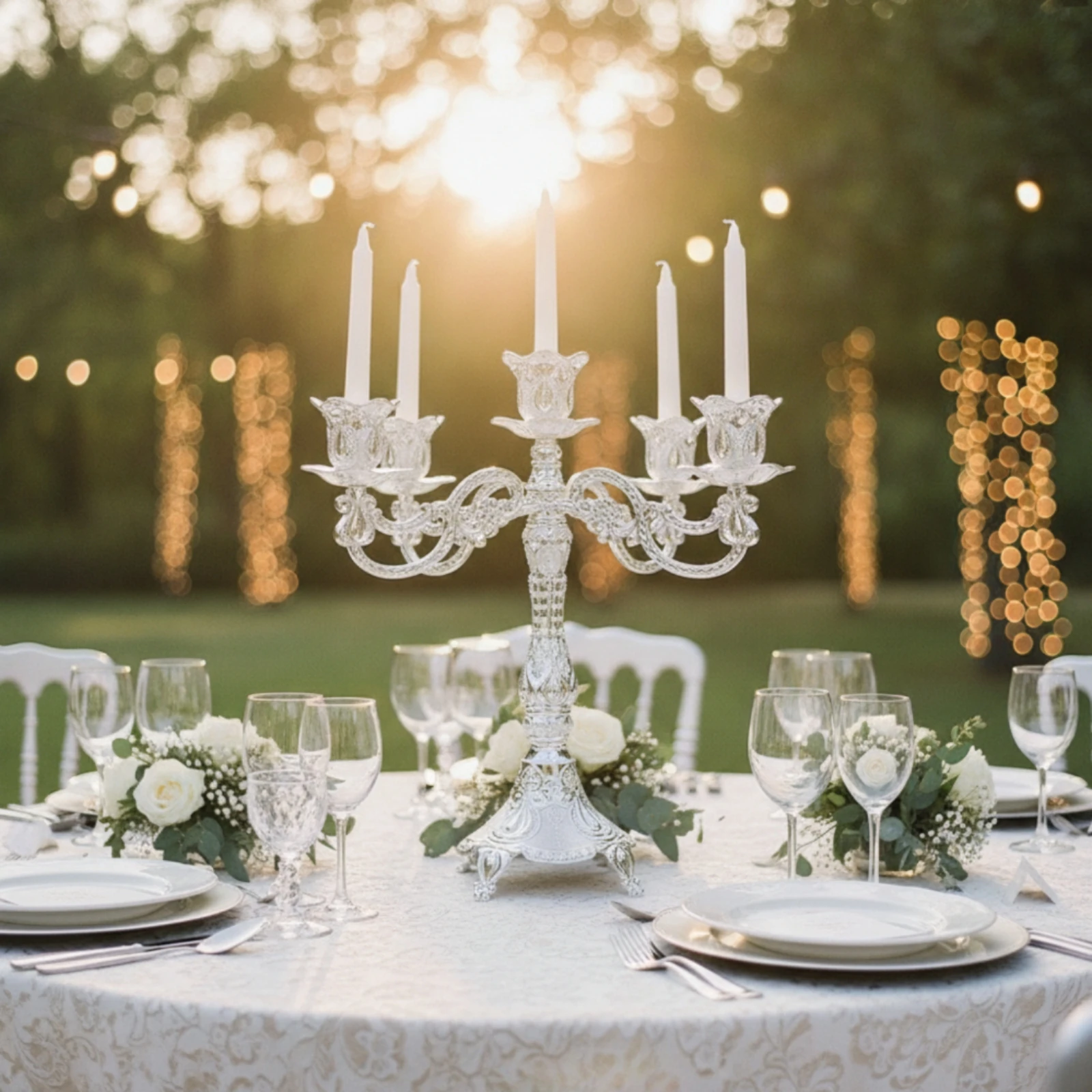 Five-Arm Candelabra Glossy Candlestick Holder with Five Cups Candelabrum Pedestal Candle Stand Metal for Wedding Planners