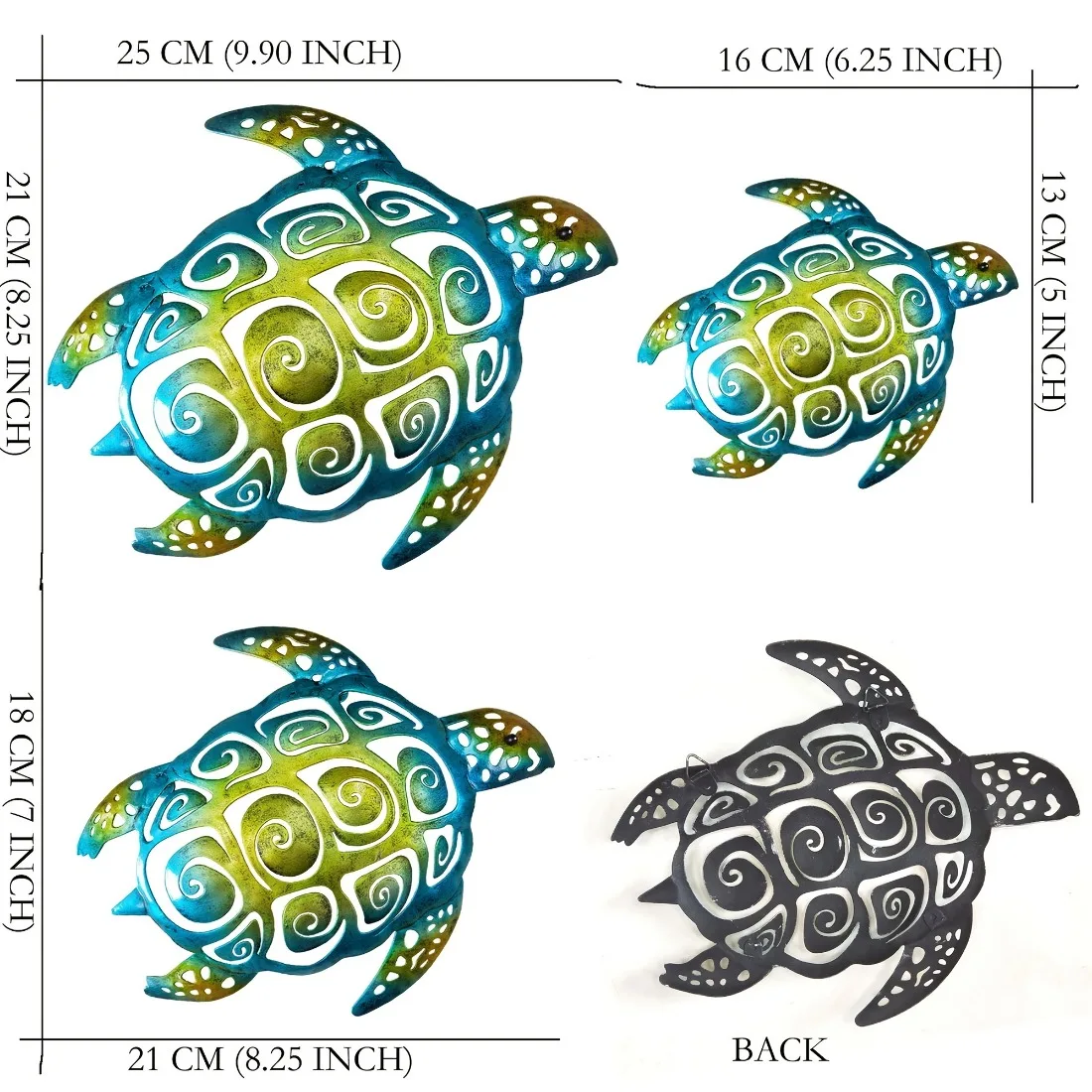 CIFBUY 3Pcs Set Iron Sea Turtle Beach Themed Wall Hanging Sculpture,2D Flat Print Rustic Coastal Wall Art for Bathroom view 6