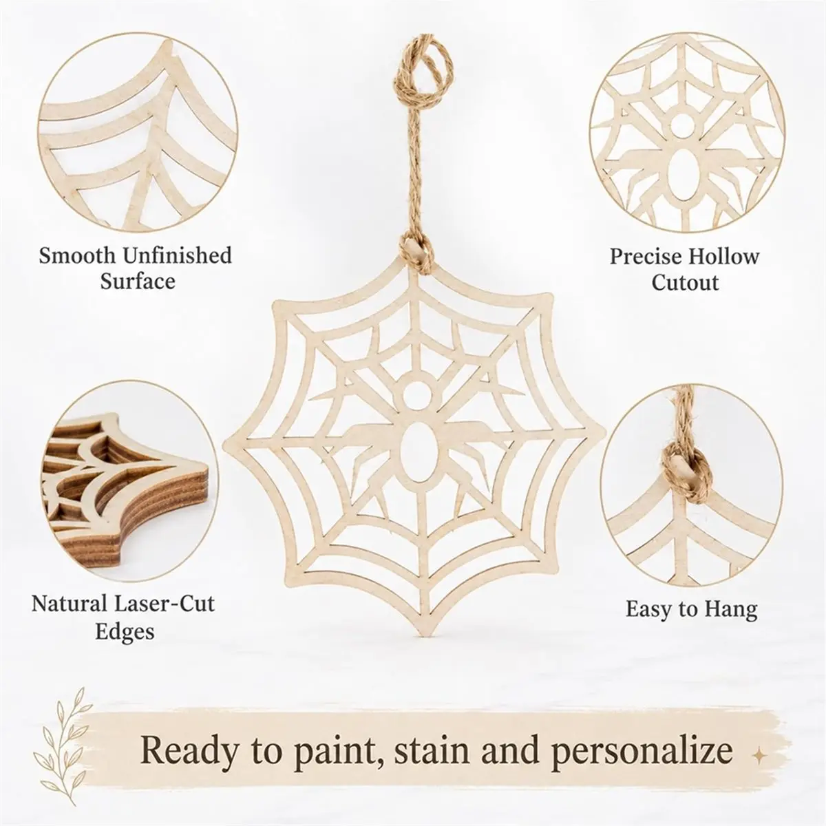 Wooden Spider Web Craft Kit 50PCS - Perfect DIY Halloween Decor for Home and Classroom