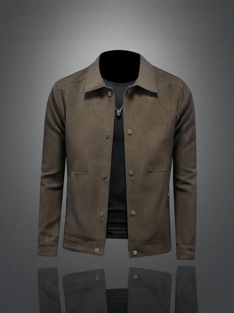 

Модная мужская кожаная куртка-жилет из искусственной замши с отложным воротником, весна 2025, повседневная, ветрозащитная, с длинными рукавами, на одной пуговице