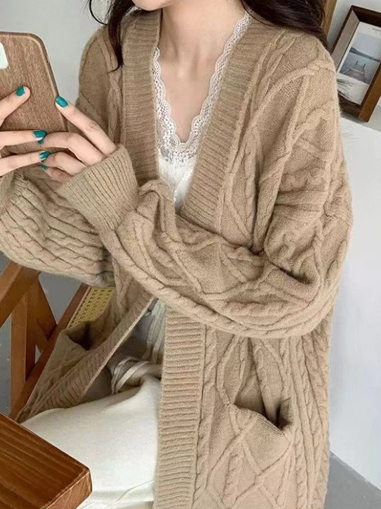 

Knitted Long Cardigan Women Autumn Winter Long Sleeve Oversize Sweater Coat Female Korean Fashion Vintage Casual Loose Knitwears