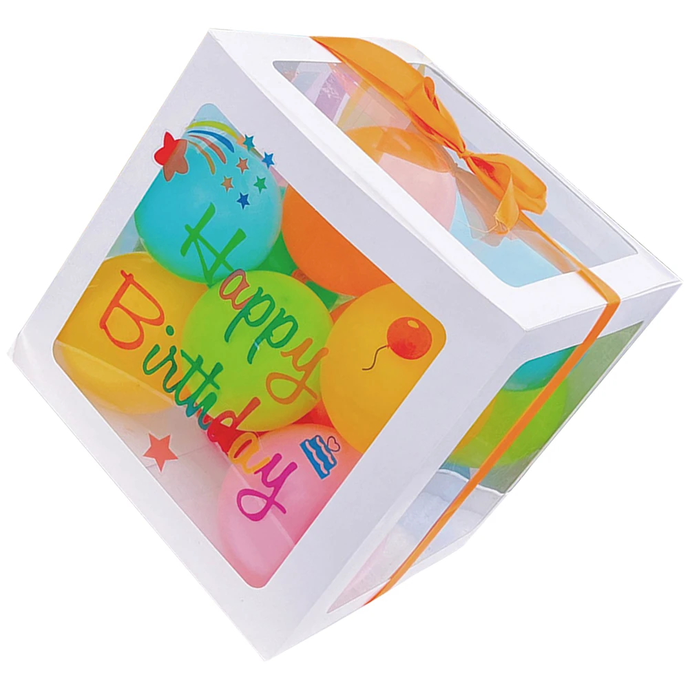 

06 Colorful Stickers White Box Birthday Balloon Boxes Supplies Creative Gift Bow Baby Shower Props Photography