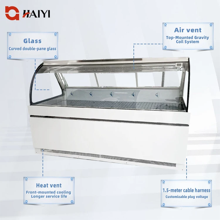 Meat Display Refrigerator with Evaporator Gravity Service Curved Glass Meat Display Chiller for Supermarket