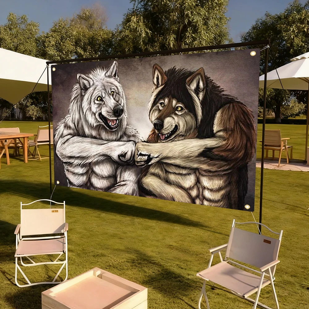 Funny Wolf Meme Flag Animal Tapestry Digital Printing 4 Holes Flag Decoration For Home And Garden Indoor Outdoor Decor