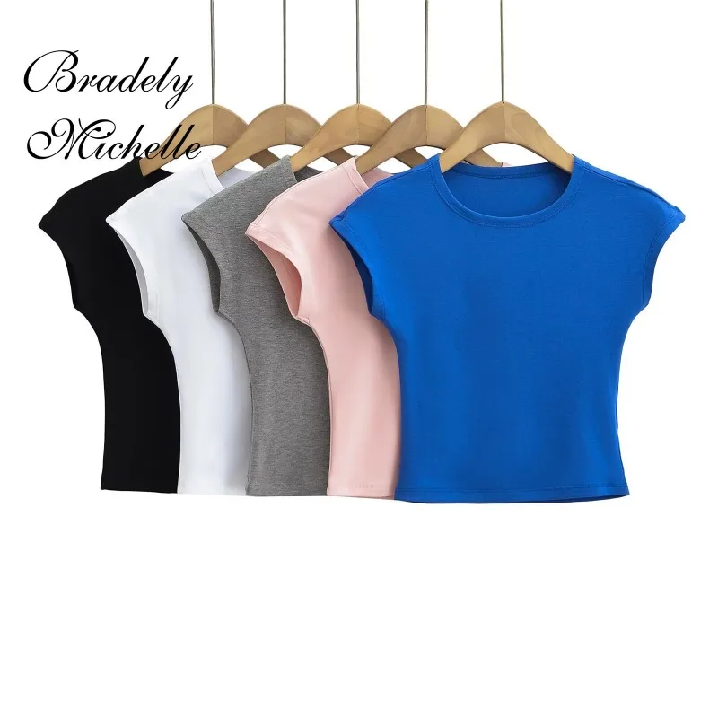 Slim Round Neck Summer Crop Tops Women Short Sleeve Tops Sexy Bottoming Blouses T-shirt