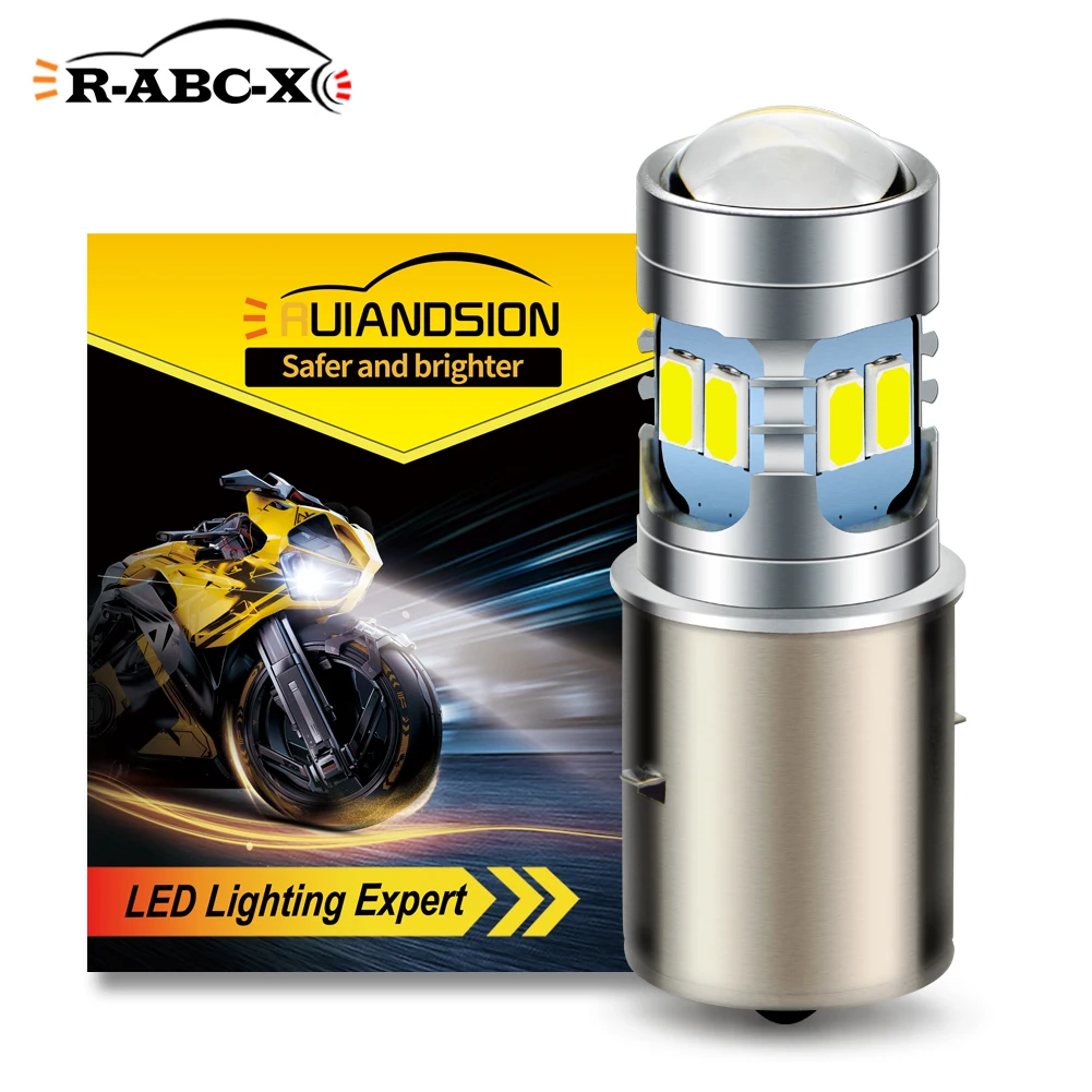RUIANDSION 1x Super Bright BA20S LED Motorcycle Headlight 6000K White 6V with HD Spotlight Lens for Motorbike ATV Scooter