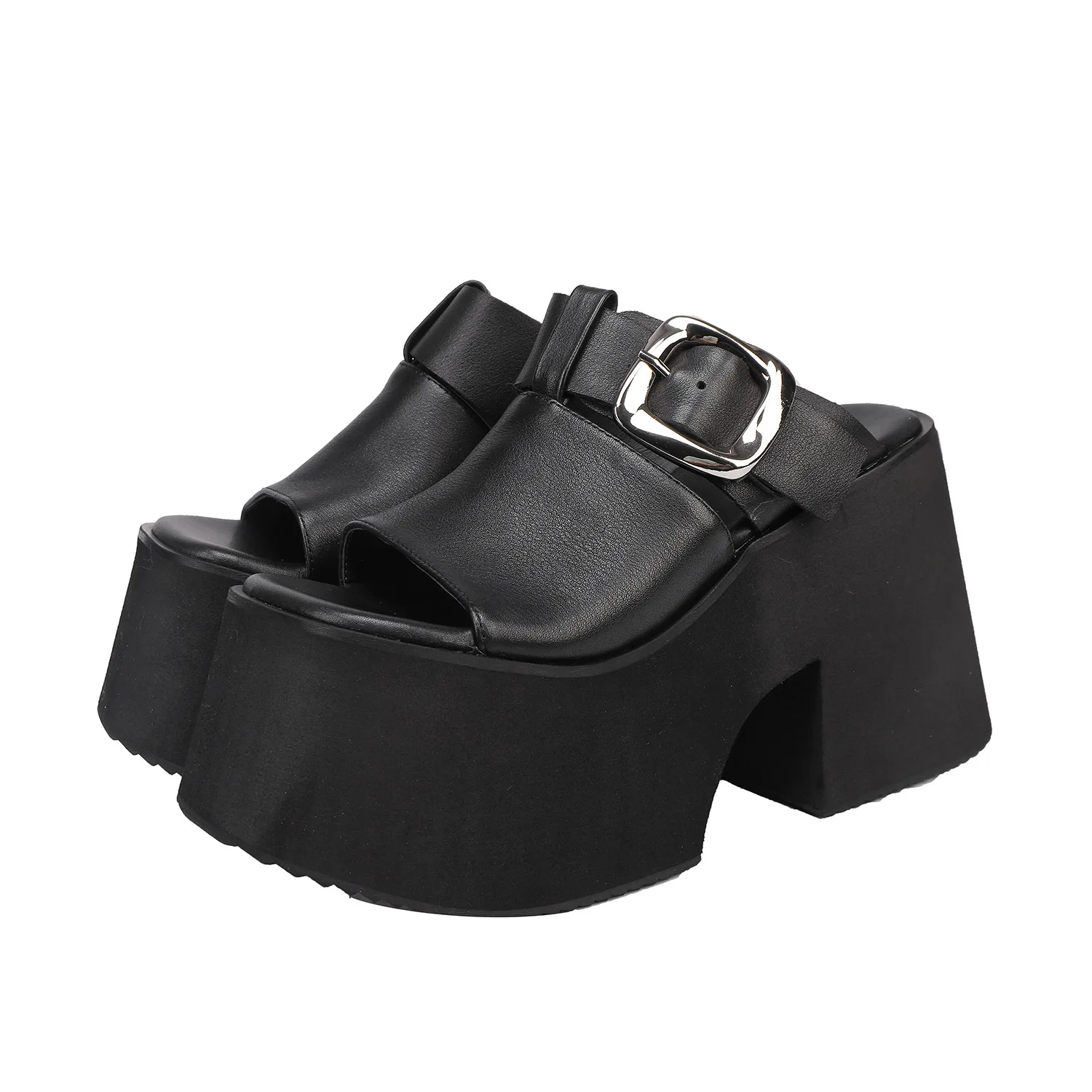 

GKTINOO 2025 Summer New Genuine Leather Thick Soled Height Increasing Slippers Fashionable Women's Super High Heels Sandals