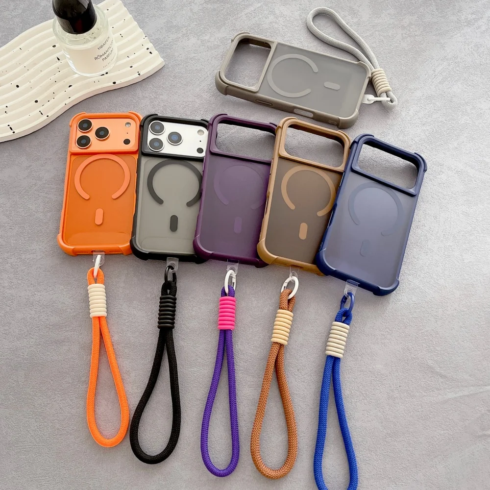 17 ProMax شريط للرسغ الحبل المغناطيسي آيفون 12 13 14 15 16 برو ماكس زائد 17 الهواء أربعة ركن وسادة هوائية غطاء ل Magsafe