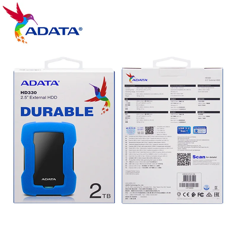 Imagem -06 - Adata Hd330 Hdd Externo de Alta Velocidade Usb3.2 Interface 1tb 2tb 2.5 Hdd Disco Rígido Externo Portátil Hdd para o Desktop do Portátil