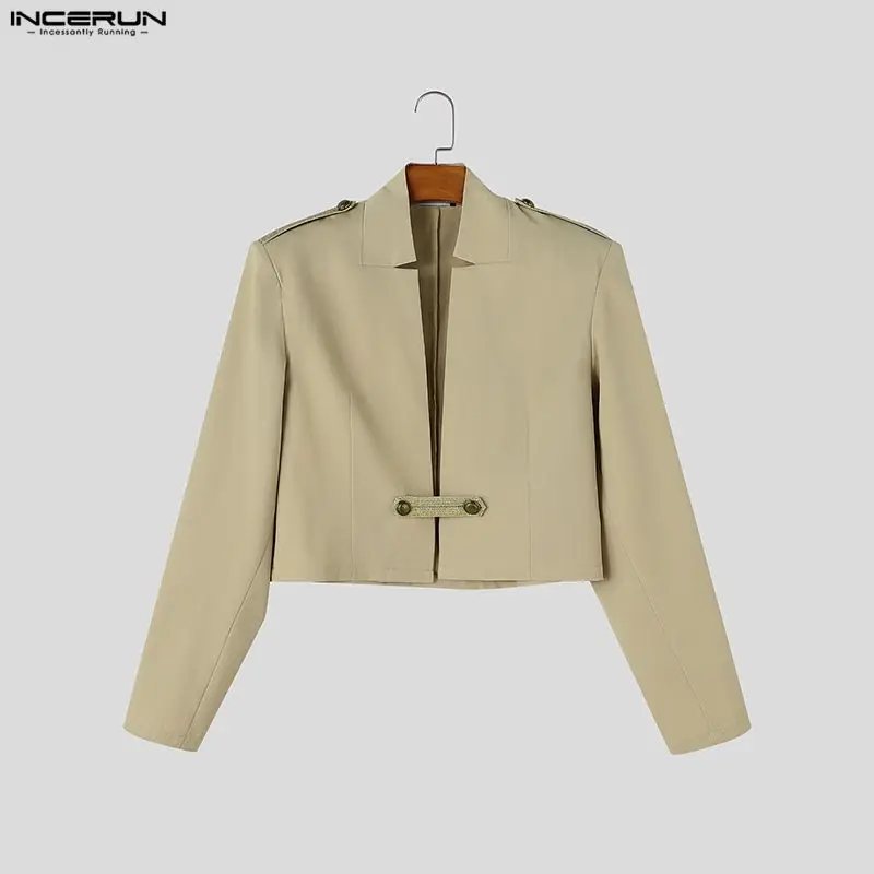 Men's Blazer Patchwork V Neck Long Sleeve One Button Streetwear Casual Crop Blazer For Man Fashion Elegant Male Suits INCERUN