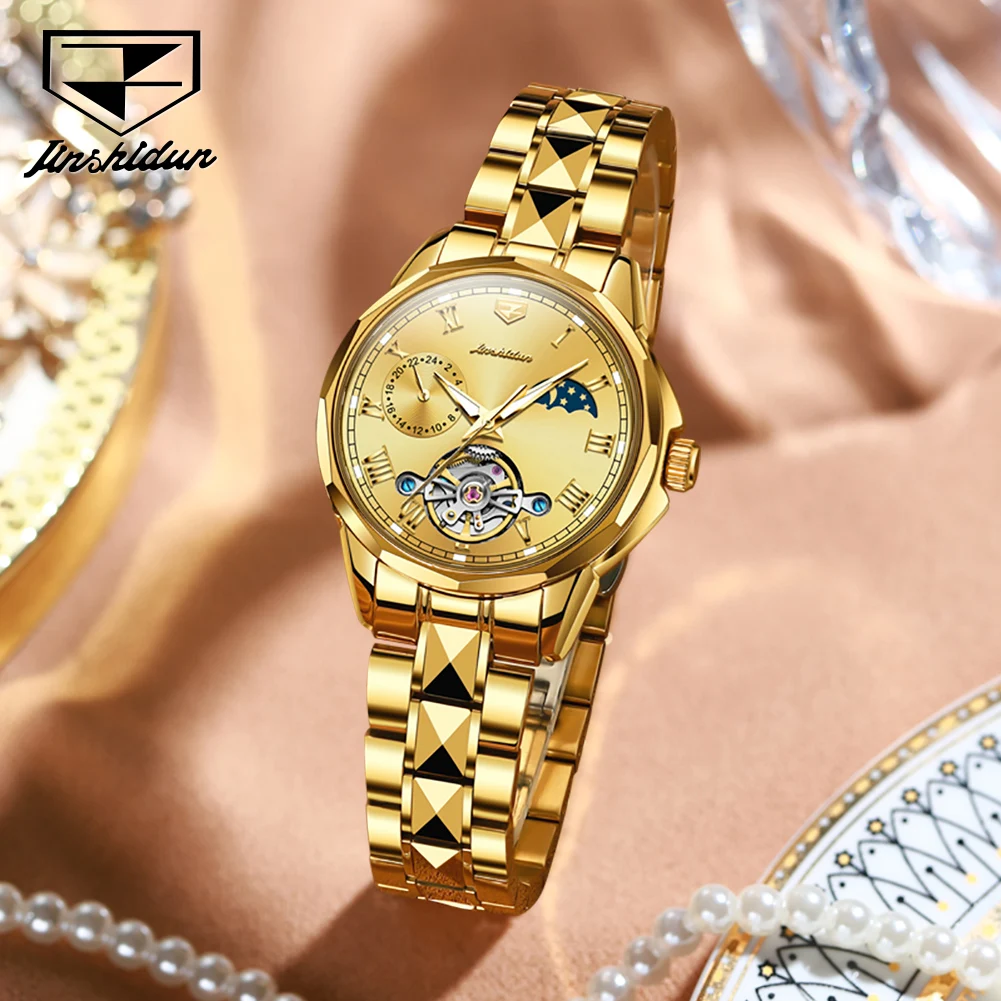 JSDUN Watches For Woman Mechanical Watch Skeleton Multifunctional Waterproof Luminous Luxury Original Ladies Watch Gifts 8937