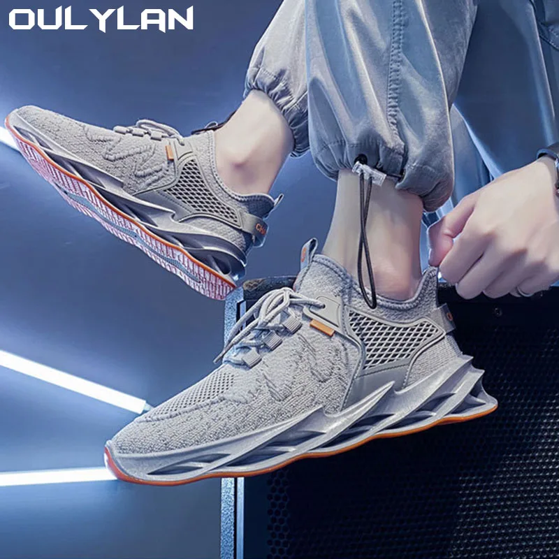 Buty męskie Oulylan latające, tkackie buty do tkanina z siateczki męskie buty na co dzień modne, dopasowane trampki