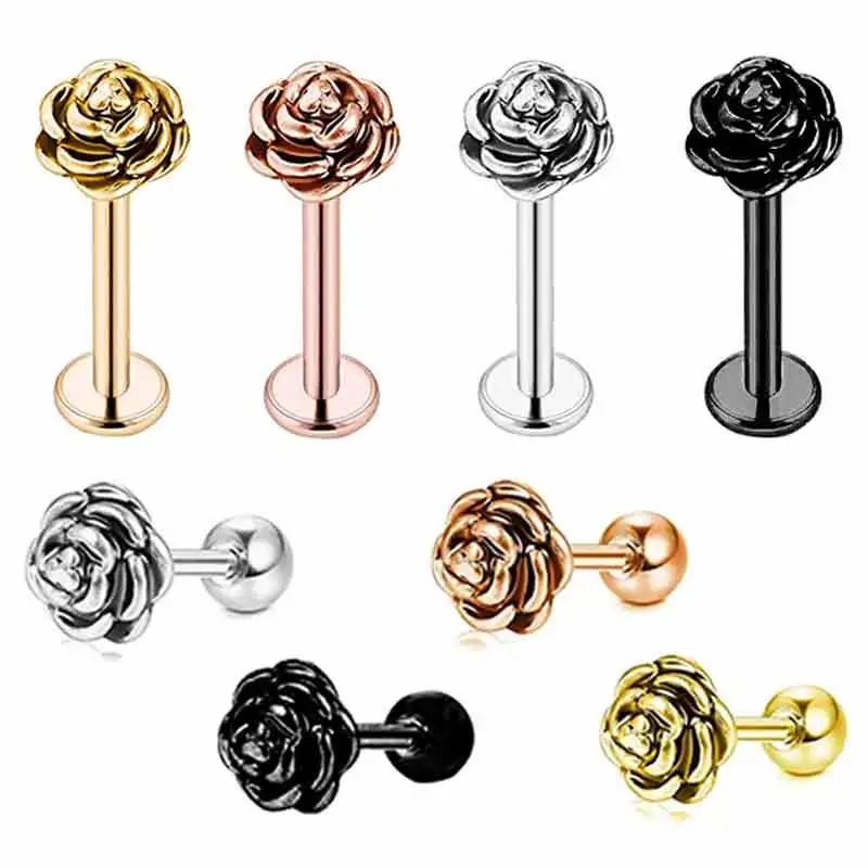 Flower Cartilage Earring CZ Stud Mini Earrings Small Tragus Earring Dainty Barbell Ear Helix Conch Rook Piercing for Women Girls