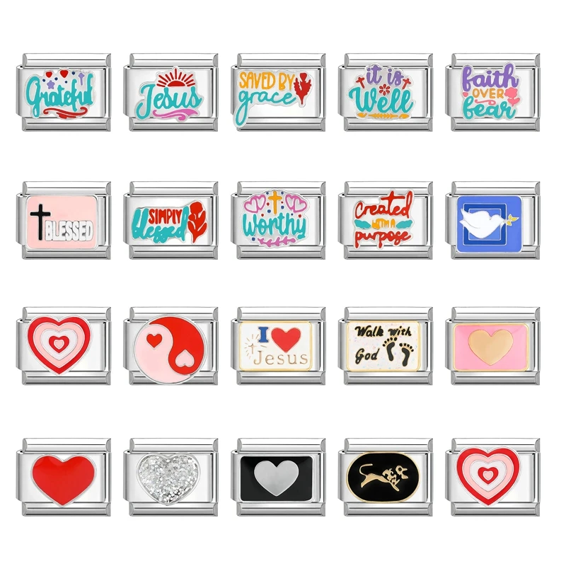 

Fashion Charm Colorful Love Doodles Gossip Italian Charm Links Fit 9mm Bracelet Stainless Steel DIY Jewelry Making Wholesale