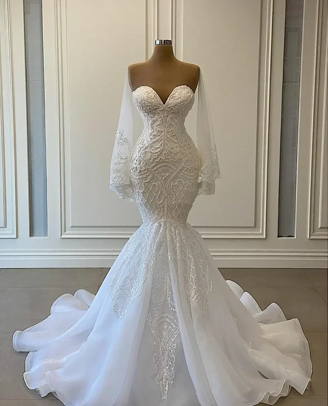 Maßgeschneiderte sexy Vestido De Novia Meerjungfrau Brautkleider 2025, luxuriöse Schatz-Vollkristalle, Perlen, formelle Brautkleider
