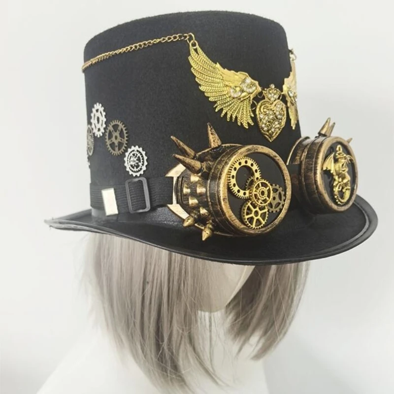 

Gothic Top Hat Heart Wing Design Goggles Hat Headwear Costume Accessories