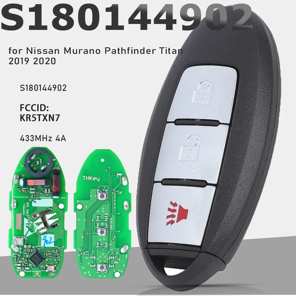 KEYECU S180144902 433MHz 4A Chip Smart Remote Fob for Nissan Murano Pathfinder Titan 2019 2020 KR5TXN7