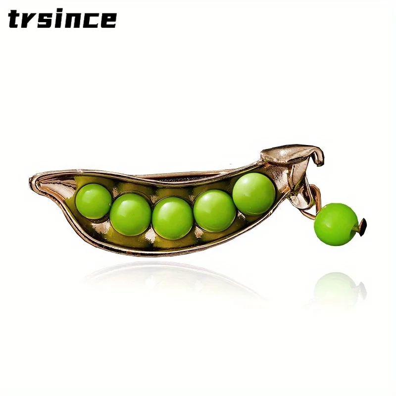 Green Fresh Cute Realistic Pea Brooch Pin Women's Sweater Jacket Accessories Green Plant Vegetable Badge