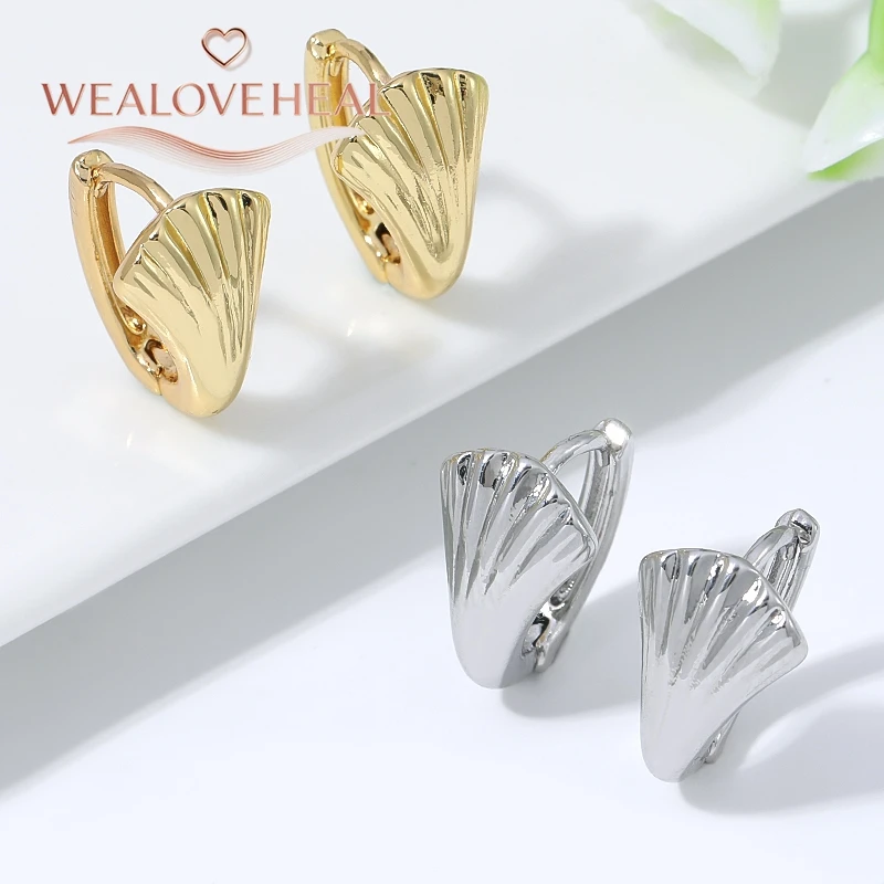 18K vergoldete Messing-Ohrringe mit japanischem Fächer-Muster, geometrische strukturierte Creolen für Frauen, einfacher Alltagsschmuck, Geschenk – Detail 19