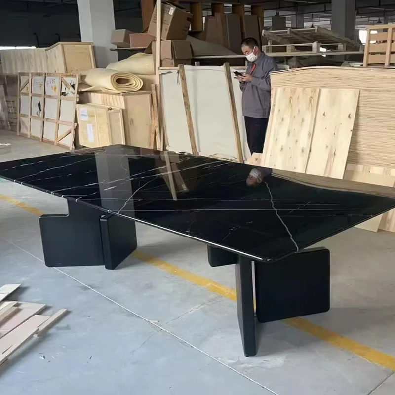 

Light luxury solid wood dining table high-end villa can be customized marble dining table chair combination customization