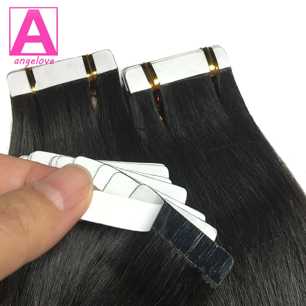 Straight Tape In Hair Extensions Skin Weft Tape in Hair Extensions Adhesive Invisible 100% Real Human Hair #4 26inches for Woman