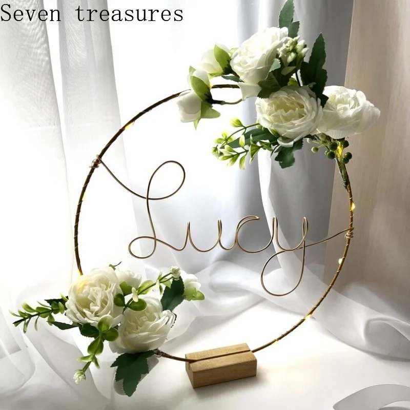 

Customized simulated white peony flower garland with name, girl's room wall, birthday party children's room decoration