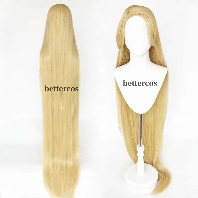 Hochwertige Tangled Princess 150 cm gerade blonde super lange Cosplay-Perücke, Kunsthaar, Anime-Perücke + Perückenkappe