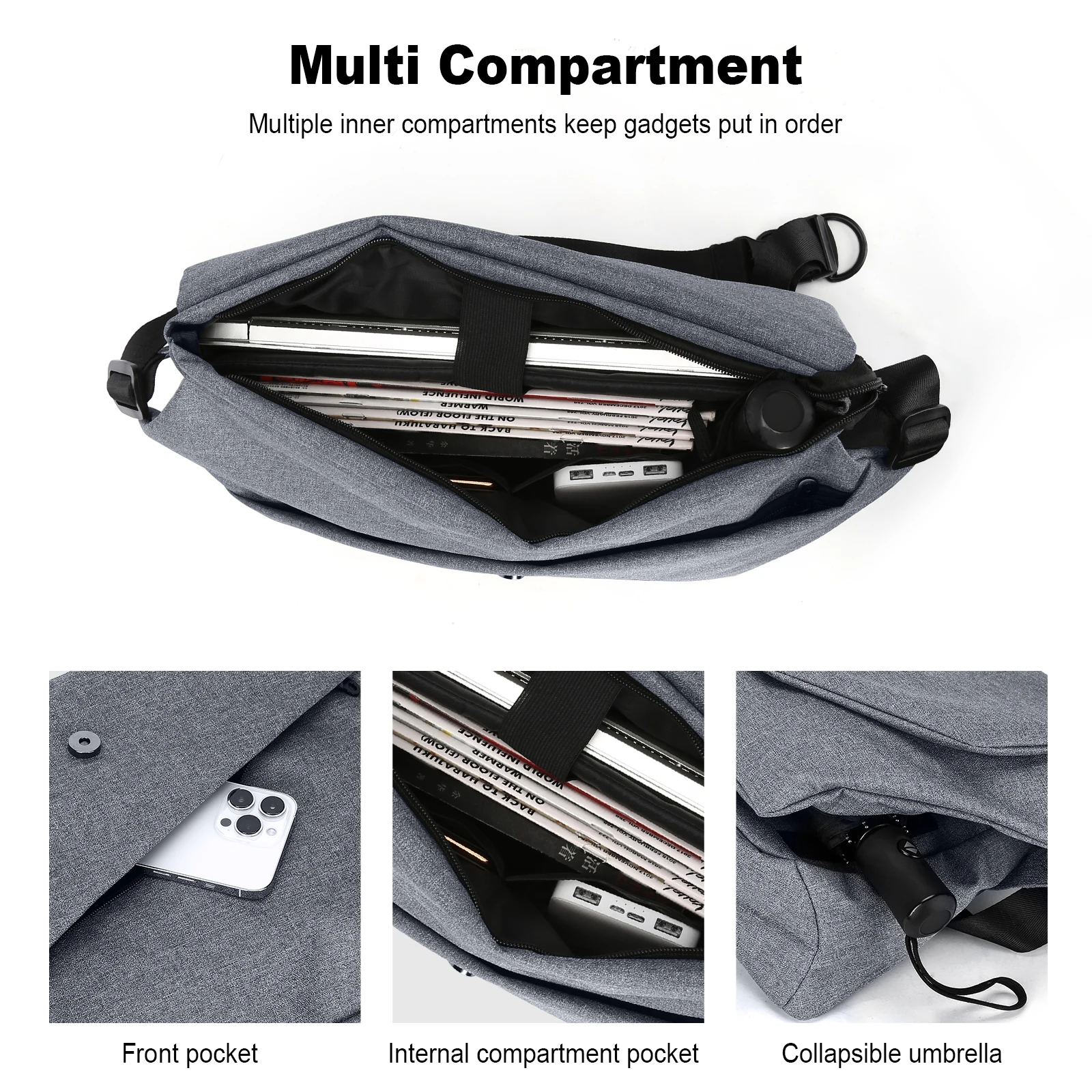 Crossbody Bag Waterproof Cycling Daypack College Sling Bag Multifunctional Anti-theft Shoulder Bag Casual Messenger Bag for Men