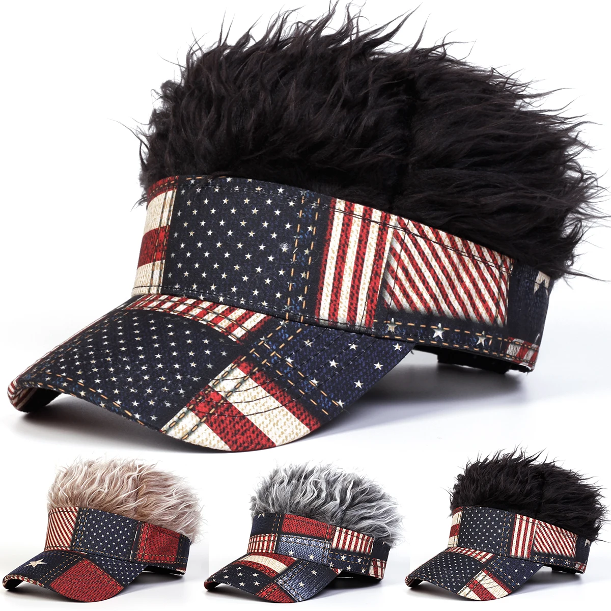 Unisex Vintage Spliced American Flag Wig Baseball Caps Spring Autumn Outdoor Adjustable Casual Hats Sunscreen Hat Sports Cap